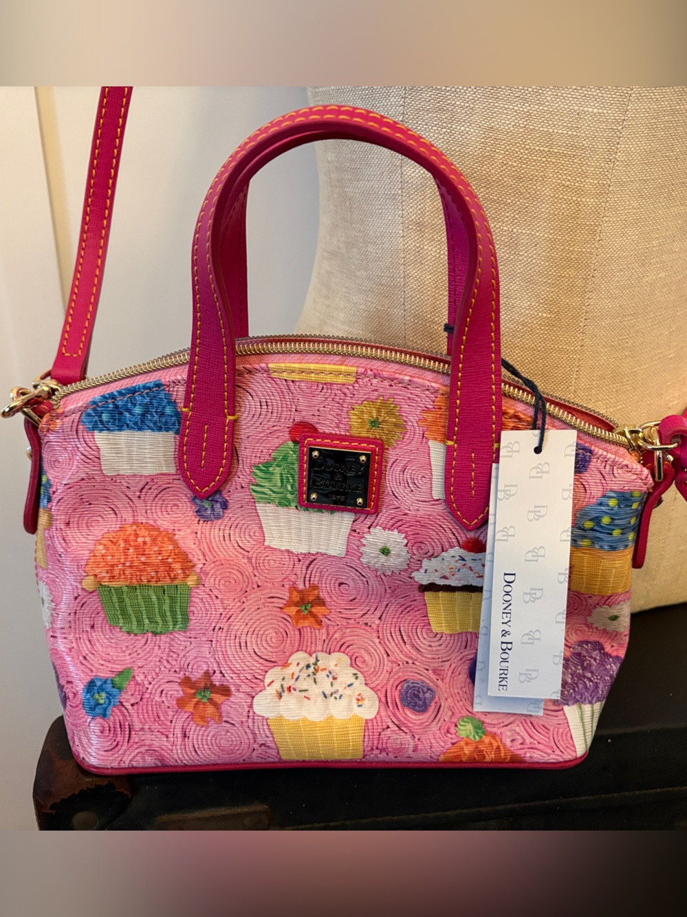 Dooney & Bourke Hot Pink Cupcake Embroidered Satchel